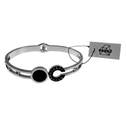 Gepolijst RVS Bangle met Zwarte Details, Romeinse Letters en Zirkonia