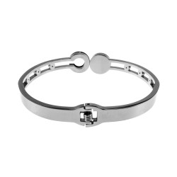 Gepolijst RVS Bangle met Zwarte Details, Romeinse Letters en Zirkonia