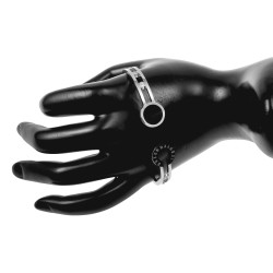 Gepolijst RVS Bangle met Zwarte Details, Romeinse Letters en Zirkonia