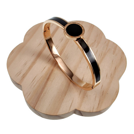Roségoudkleurig RVS Bangle met met Zwarte Plaat en Romeinse Cijfer