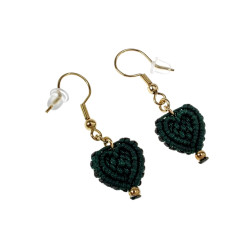 Verguld RVS - Groene Micro-Macramé Hart Oorbellen - Dames Handgemaakt