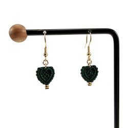 Verguld RVS - Groene Micro-Macramé Hart Oorbellen - Dames Handgemaakt