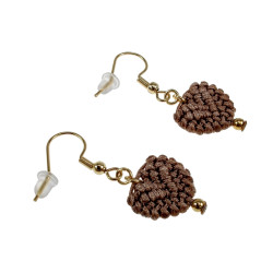 Verguld RVS - Bruine Micro-Macramé Hart Oorbellen - Dames Handgemaakt