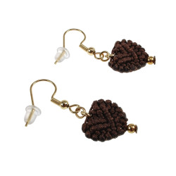 Verguld RVS - Donkerbruine Micro-Macramé Hart Oorbellen - Handgemaakt