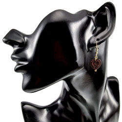 Verguld RVS - Donkerbruine Micro-Macramé Hart Oorbellen - Handgemaakt