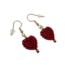 Verguld RVS - Bordeauxrood Micro-Macramé Hart Oorbellen - Handgemaakt