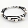 Leren Armband met Zoetwaterparels en Stalen Parels