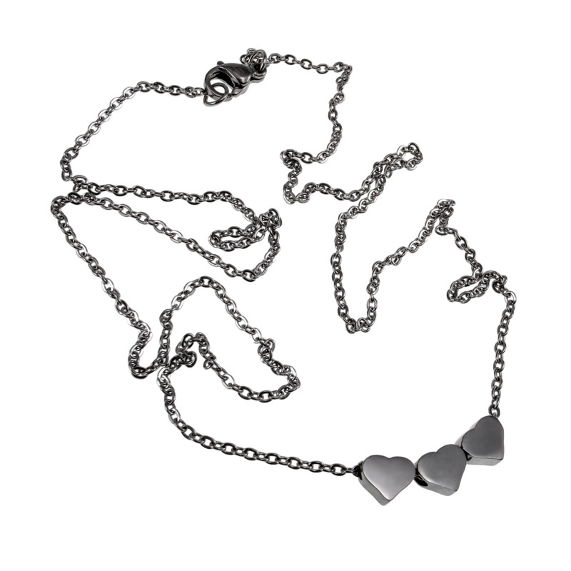 Dames - RVS - Fijne Kabelketting met Drie Hartjes - Lengte 50cm