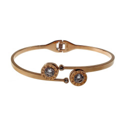 Roségoudkleurig RVS - Bangle Armband met Zirkonia en Romeinse Cijfers