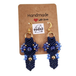 Verguld RVS Haakoorbellen van Marineblauwe Macramé en Amerikaansesteen