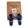 Verguld RVS Haakoorbellen van Marineblauwe Macramé en Amerikaansesteen