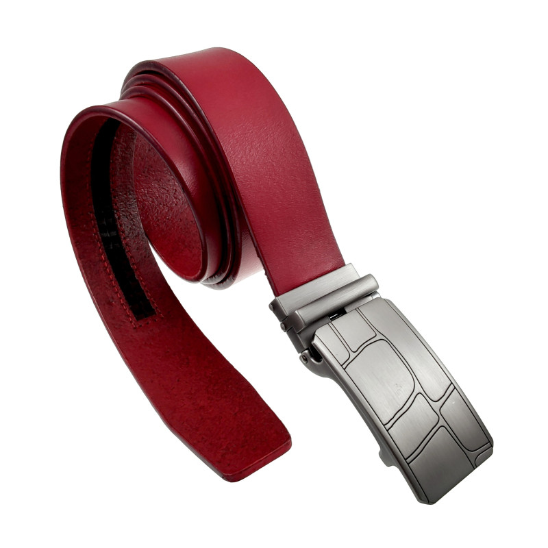Rode Echt Leer - Automatische Riem zonder Gaatjes - 3,5 cm Breed