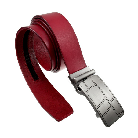 Rode Echt Leer - Automatische Riem zonder Gaatjes - 3,5 cm Breed