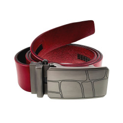 Rode Echt Leer - Automatische Riem zonder Gaatjes - 3,5 cm Breed