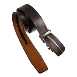 Donkerbruin Glanzend Echt Leer - Automatische Riem zonder Gaatjes