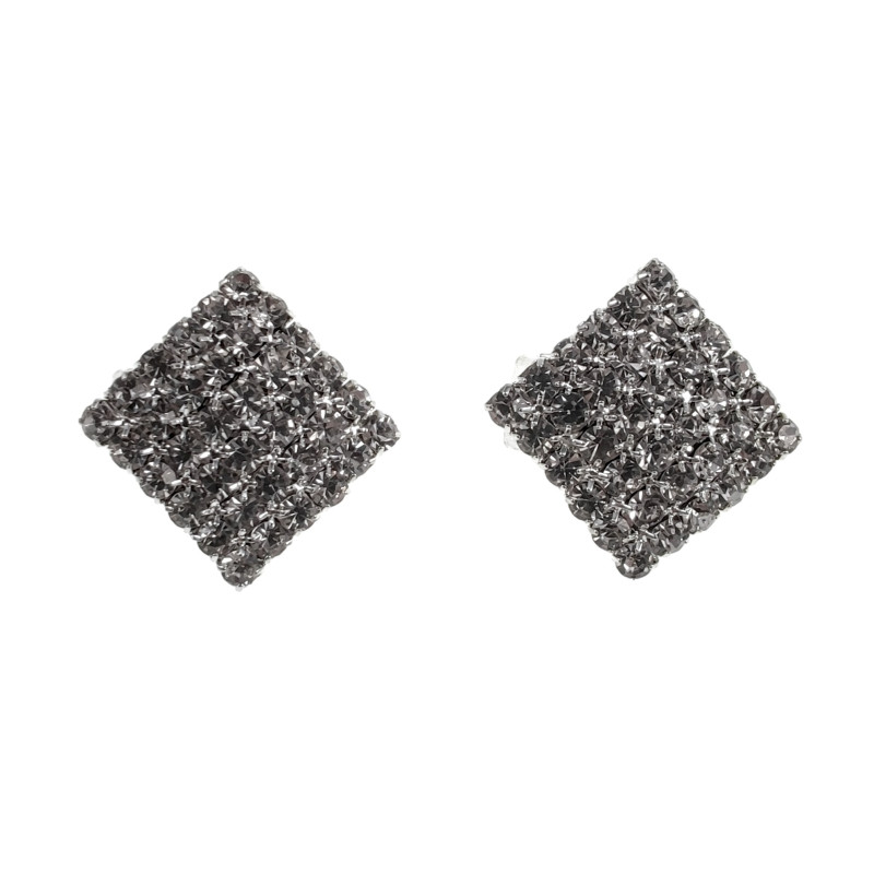 Clip-on Oorbellen - Vierkante Oorclips met Strass - Oorbellen Dames