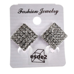 Clip-on Oorbellen - Vierkante Oorclips met Strass - Oorbellen Dames