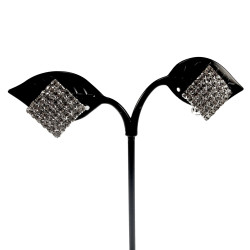 Clip-on Oorbellen - Vierkante Oorclips met Strass - Oorbellen Dames