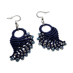 Dames Engelvleugel Oorbellen van Donkerblauw Micro Macramé en RVS