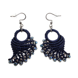 Dames Engelvleugel Oorbellen van Donkerblauw Micro Macramé en RVS