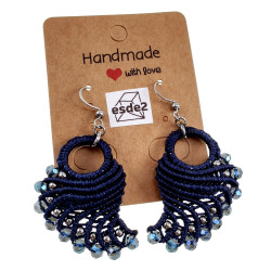 Dames Engelvleugel Oorbellen van Donkerblauw Micro Macramé en RVS