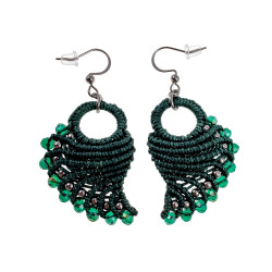 Engelvleugel Oorbellen van Groene Micro Macramé en RVS - Handgemaakt