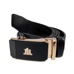 Echt Leer Automatische  Riem zonder Gaatjes met Goud/Zwart Ratelgesp