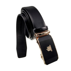 Echt Leer Automatische  Riem zonder Gaatjes met Goud/Zwart Ratelgesp