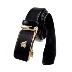 Echt Leer Automatische  Riem zonder Gaatjes met Goud/Zwart Ratelgesp