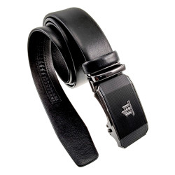 Echt Leer Automatische  Riem zonder Gaatjes met Zwarte Ratelgesp