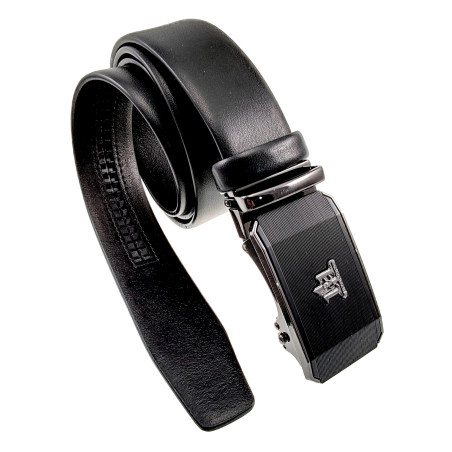 Echt Leer Automatische  Riem zonder Gaatjes met Zwarte Ratelgesp