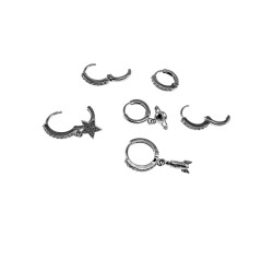 Oorbellen Set-6 stuks  - Ster, Raket en Saturnus - Rhodium Plated