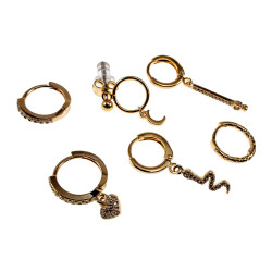 Gold Plated Oorbellen Set-6 stuks met Bedels Hart, Maan, Slang & Meer