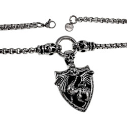 RVS Stoere Heren Ketting met Grote Draak Hanger en Schedel 70cm x 5mm