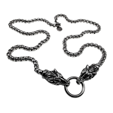 Stoere Heren RVS Ketting met Wolf Hoofd Design - 65 cm, 5 mm - esde2