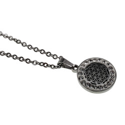 Dames RVS Ketting met Opengewerkt Rond Hanger en Zirkonia - 45-50 cm