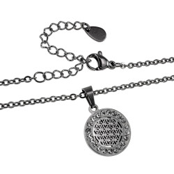 Dames RVS Ketting met Opengewerkt Rond Hanger en Zirkonia - 45-50 cm