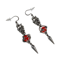 Dames RVS - Lange Oorhaak Oorbellen met Rode Kattenoog Opaal - esde2