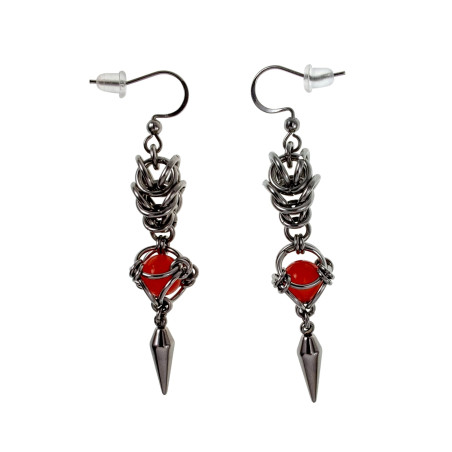 Dames RVS - Lange Oorhaak Oorbellen met Rode Kattenoog Opaal - esde2