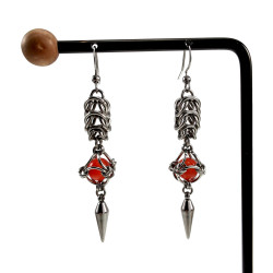 Dames RVS - Lange Oorhaak Oorbellen met Rode Kattenoog Opaal - esde2