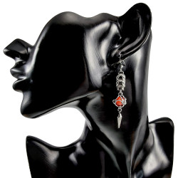 Dames RVS - Lange Oorhaak Oorbellen met Rode Kattenoog Opaal - esde2