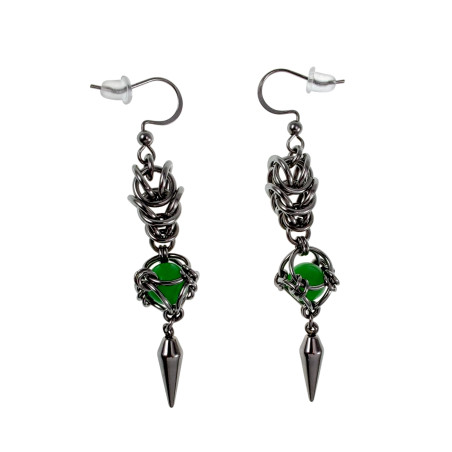 Dames RVS - Lange Oorhaak Oorbellen met Groene Kattenoog Opaal - esde2