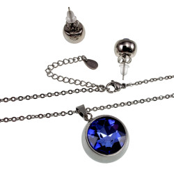 RVS Kabelketting met Grote Zirkonia Hanger + Oorbellen - 45-50 cm