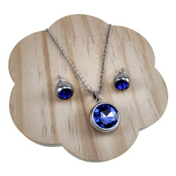 RVS Kabelketting met Grote Zirkonia Hanger + Oorbellen - 45-50 cm