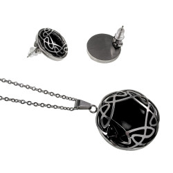 Dames RVS Kabelketting en Oorbellen met Zwart Cabochon  - 50-55cm