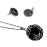 Dames RVS Kabelketting en Oorbellen met Zwart Cabochon  - 50-55cm