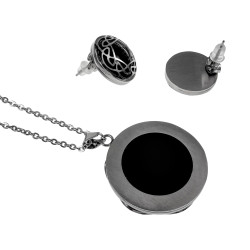 Dames RVS Kabelketting en Oorbellen met Zwart Cabochon  - 50-55cm