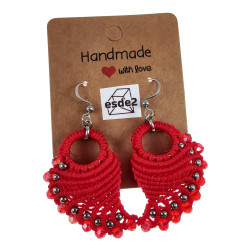 Engelvleugel Oorbellen van Rode Micro Macramé en RVS - Handgemaakt