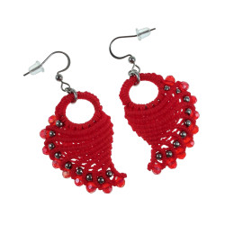 Engelvleugel Oorbellen van Rode Micro Macramé en RVS - Handgemaakt