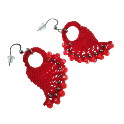 Engelvleugel Oorbellen van Rode Micro Macramé en RVS - Handgemaakt